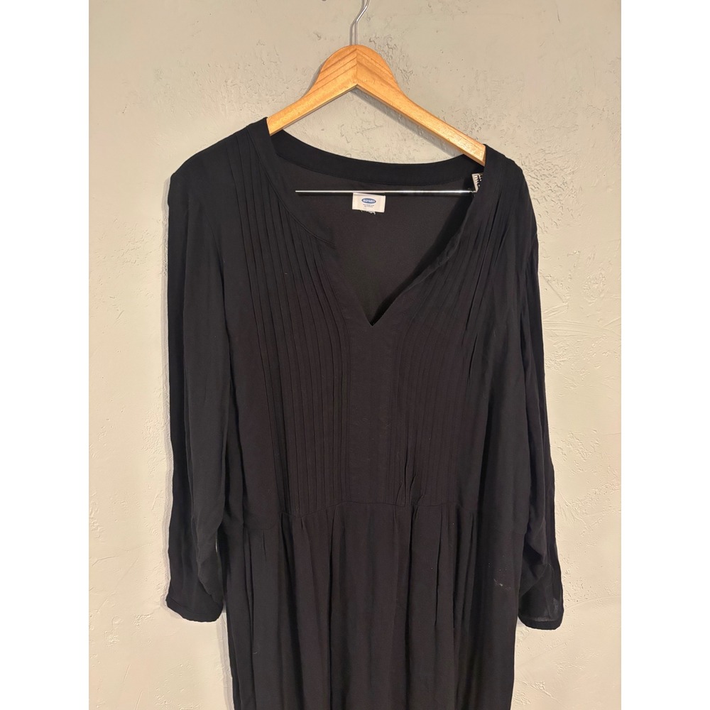 Old Navy Black Pintuck V-Neck Long Sleeve Mini Dress Plus Size 3X Rayon Boho